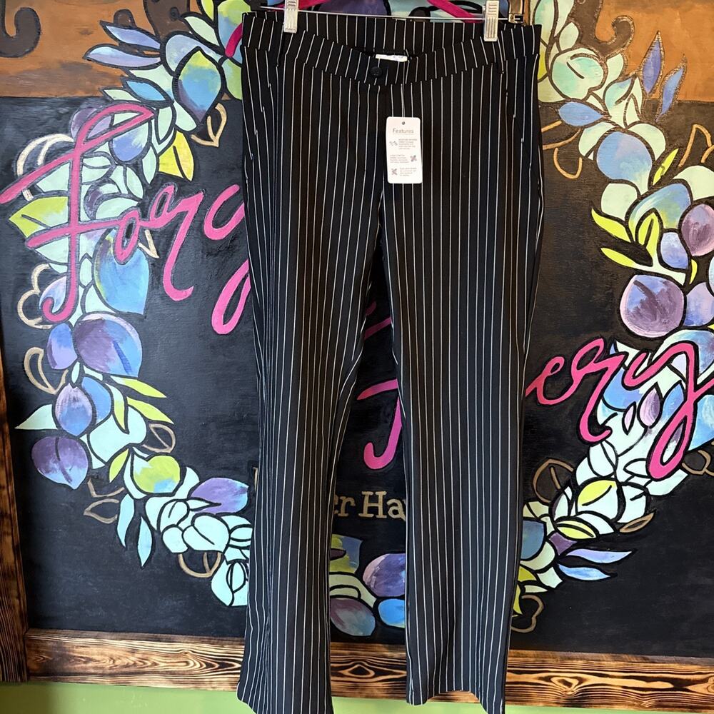 Yogipace Striped Straight Leg Pants, Large, Black
